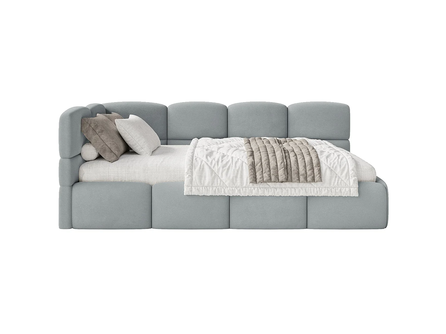 Lit ado 90x200 avec matelas – tête de lit à gauche – velours Gris – CLOUDY