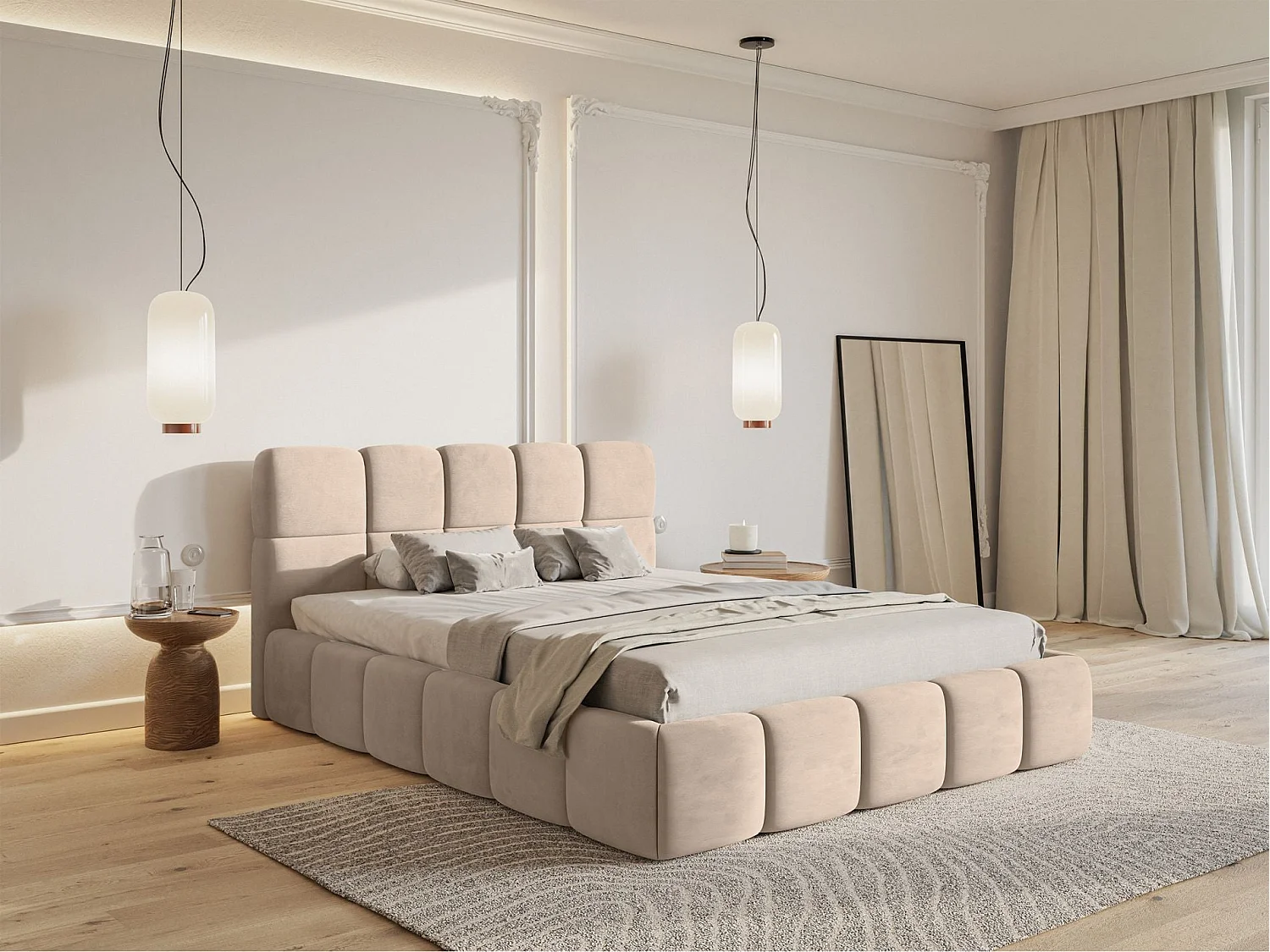 Gestoffeerd bed 120x200 – met opbergruimte – Fluweel Beige – Cloudy