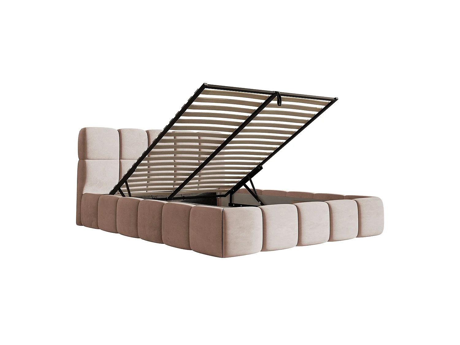 Gestoffeerd bed 120x200 – met opbergruimte – Fluweel Beige – Cloudy
