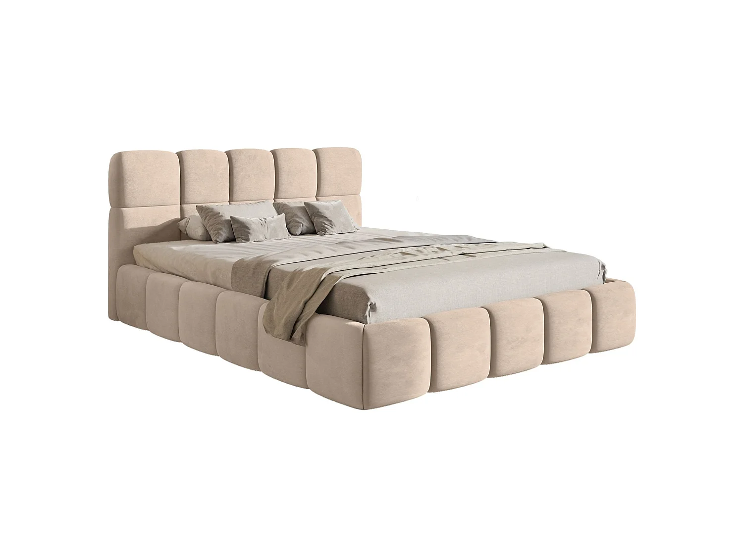 Gestoffeerd bed 120x200 – met opbergruimte – Fluweel Beige – Cloudy