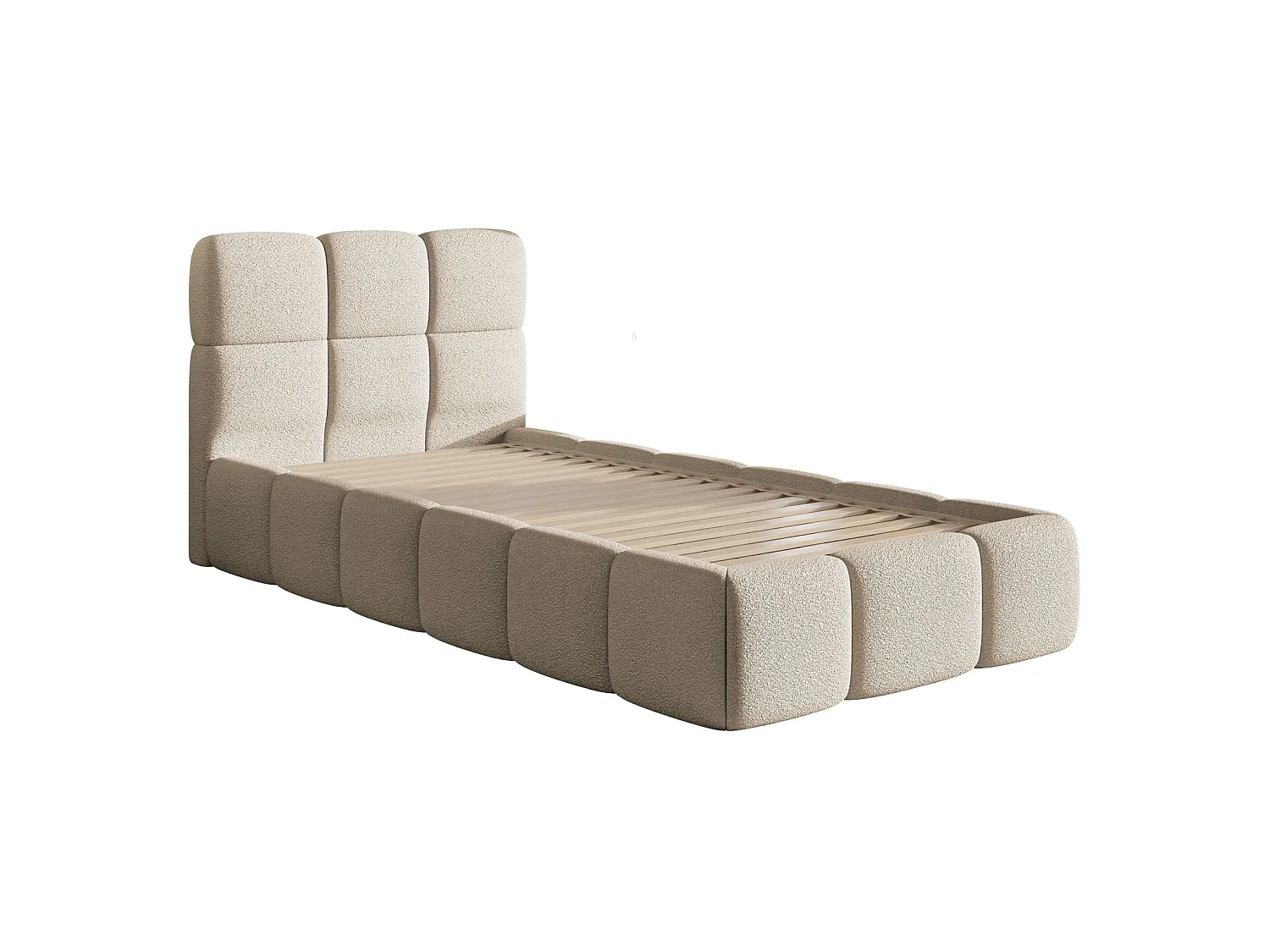 Lit rembourré 90x200 – Bouclé Beige clair – CLOUDY