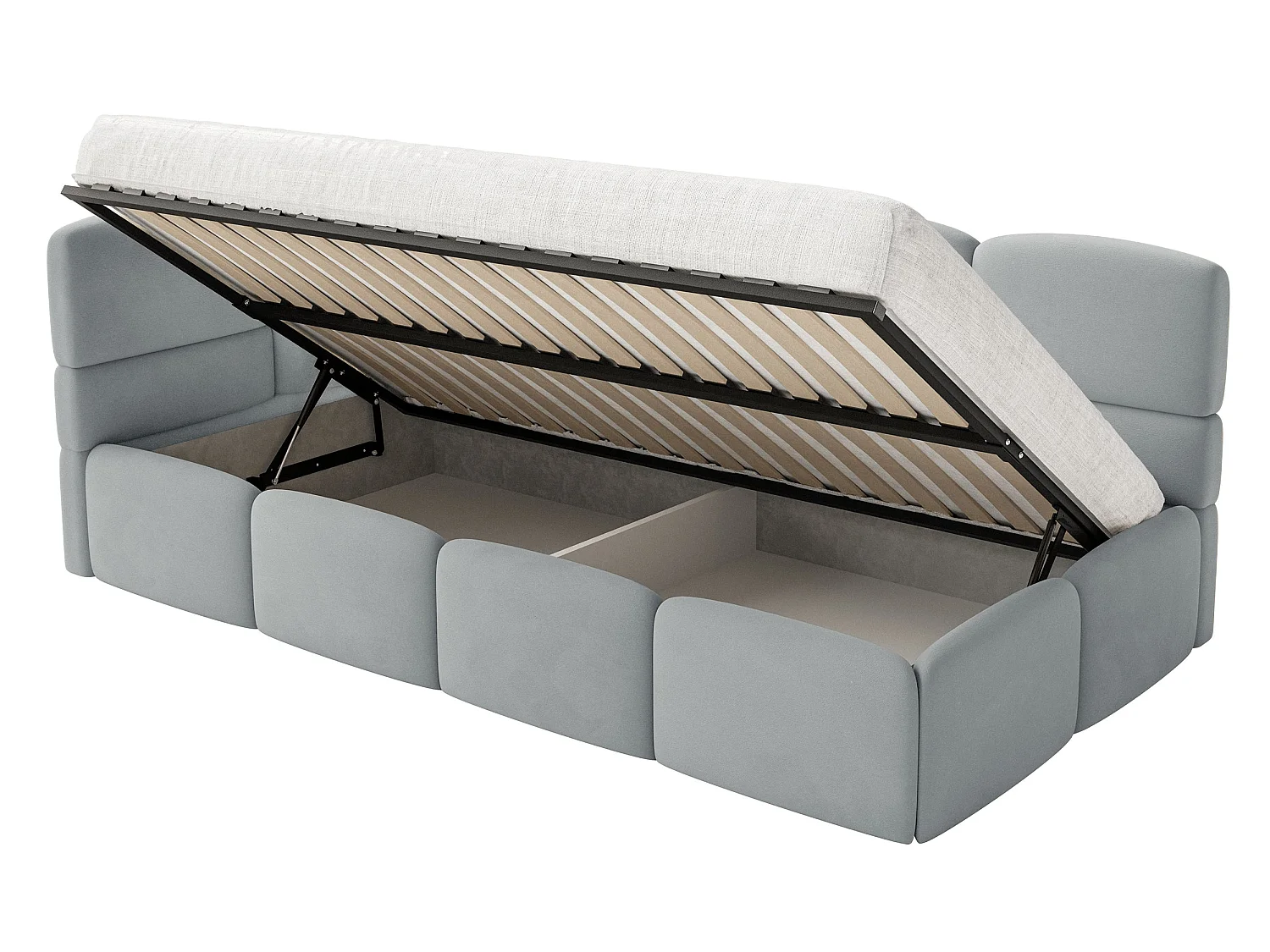 Lit enfant 90x200 – barrière – tête de lit à gauche – velours Gris – CLOUDY