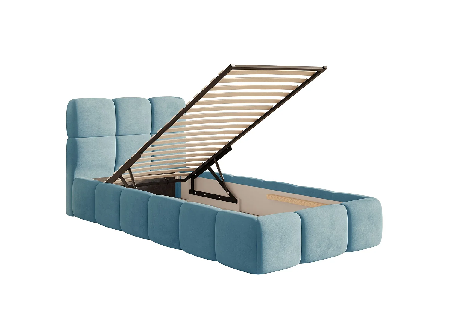 Gestoffeerd bed 90x200 cm – opbergruimte – Fluweel Lichtblauw – CLOUDY