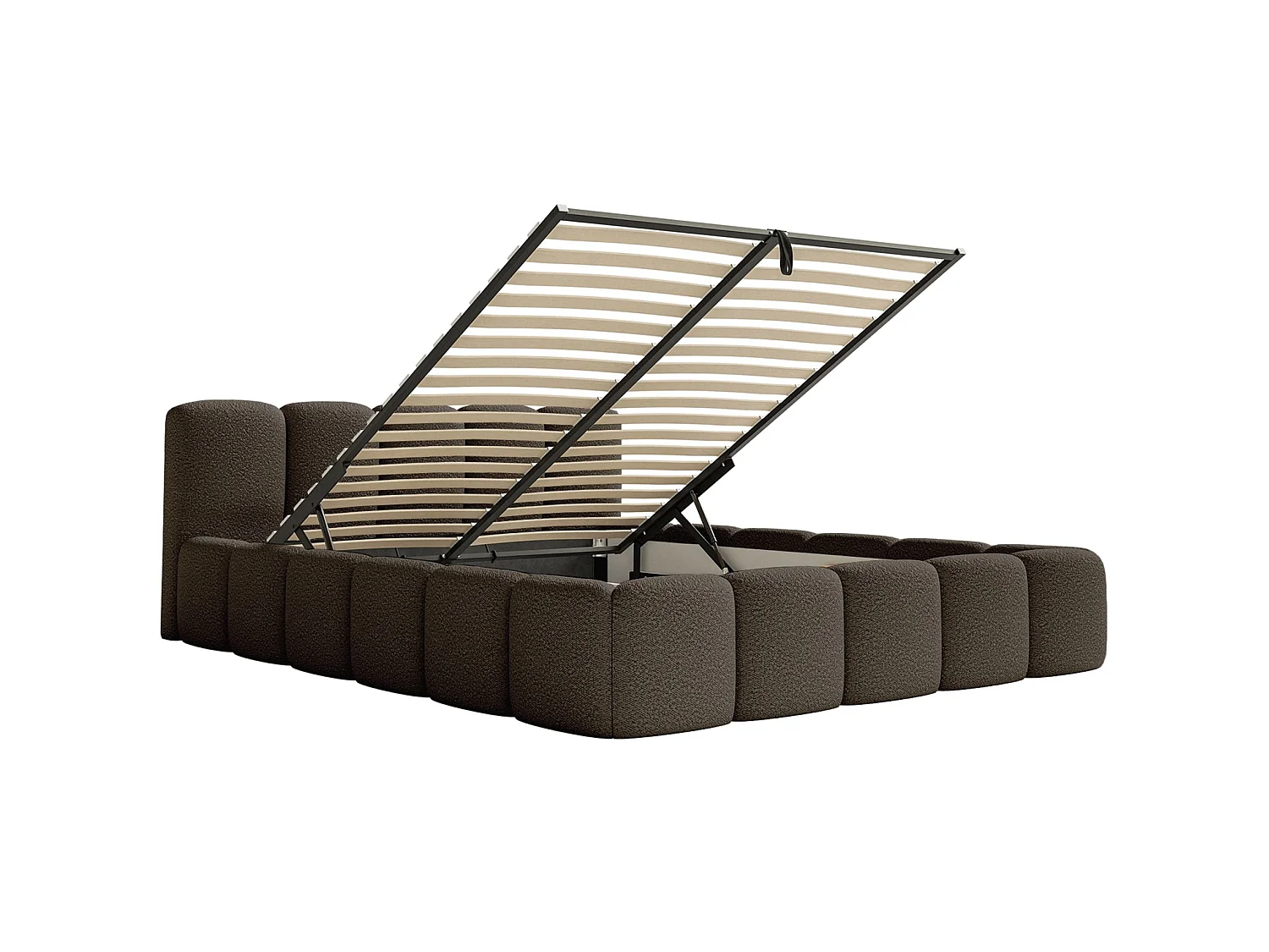 Lit rembourré 120x200 – avec coffre – Bouclé Brun – CLOUDY LOW