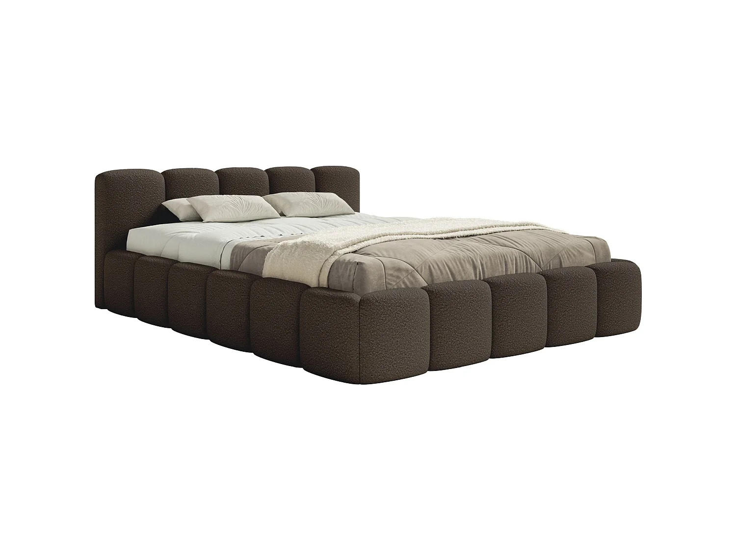 Lit rembourré 120x200 – avec coffre – Bouclé Brun – CLOUDY LOW