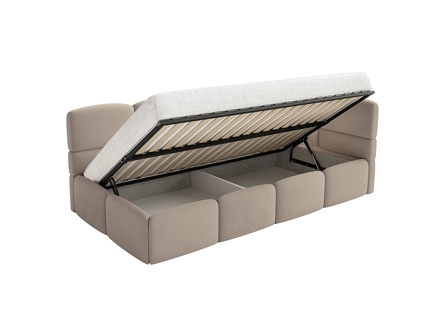Lit enfant 120x200 cm – tête de lit à droite – 2 barrières – velours beige – CLOUDY