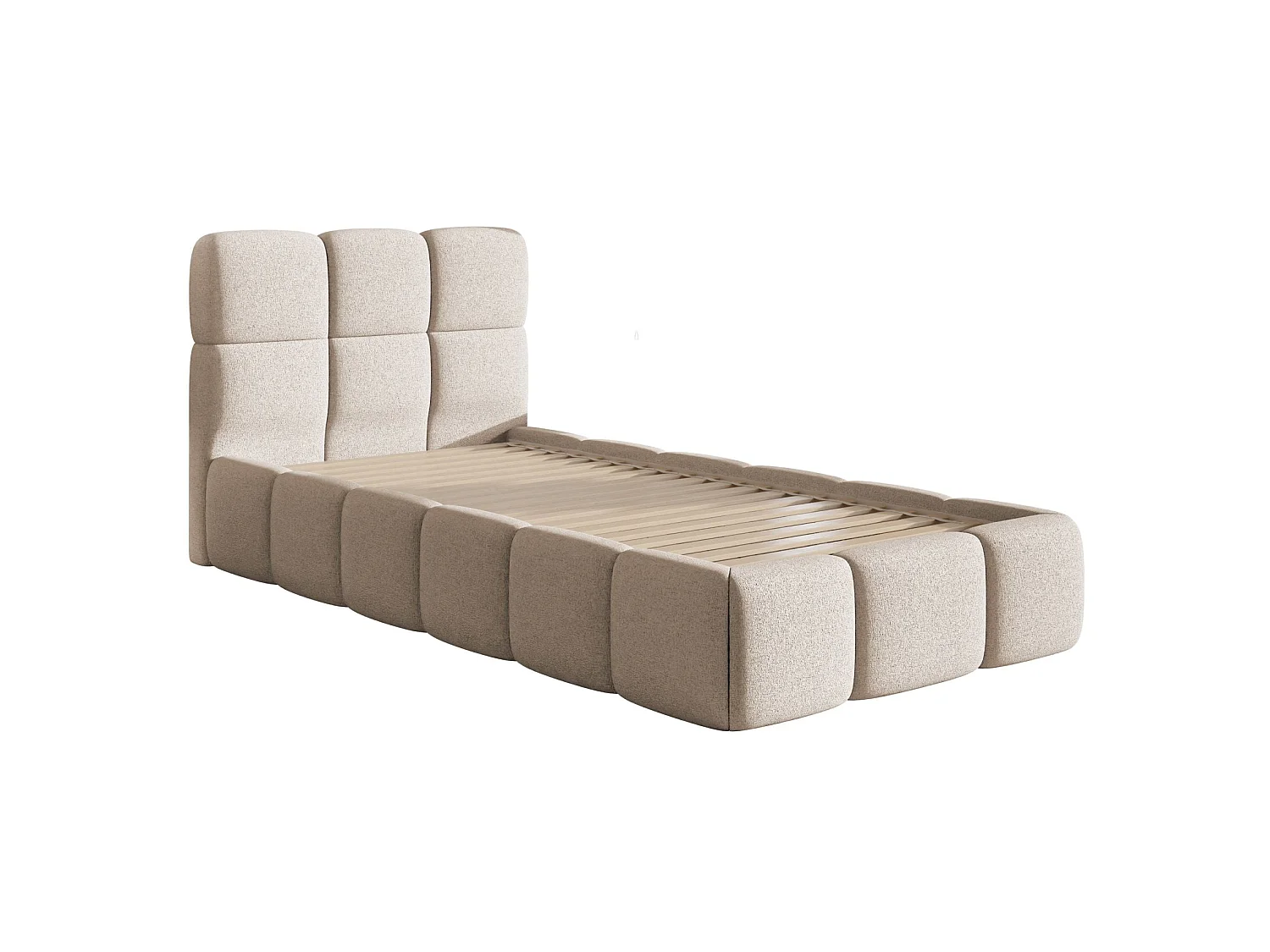 Gestoffeerd bed 90x200 cm – Chenille Lichtbeige – CLOUDY