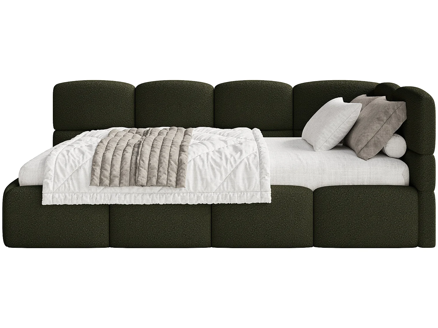 Lit ado 120x200 cm – tête de lit à droite – bouclé vert olive – CLOUDY