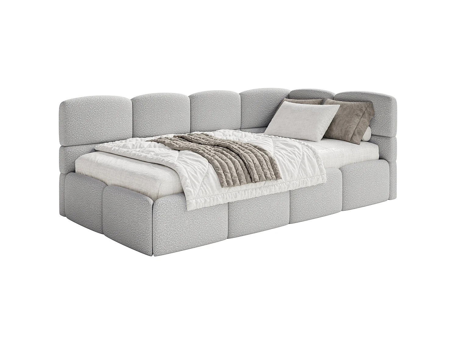 Lit ado 120x200 cm – tête de lit à droite – bouclé gris clair – CLOUDY