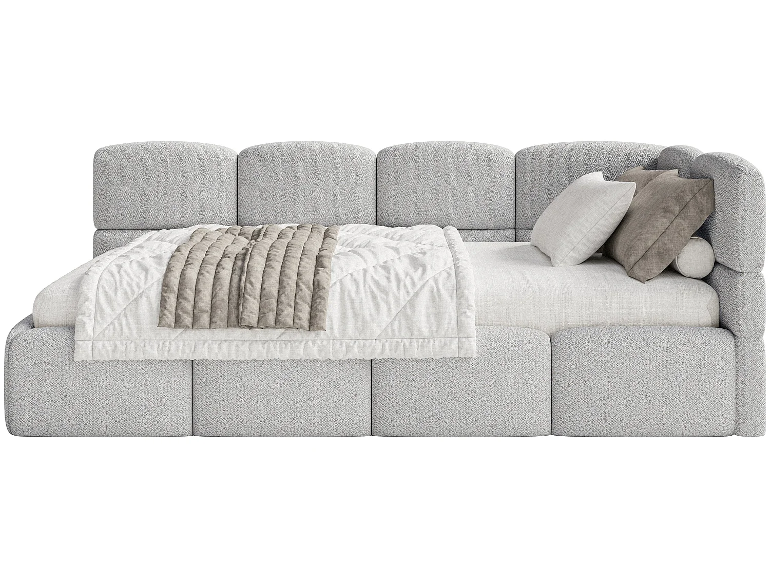 Lit ado 120x200 cm – tête de lit à droite – bouclé gris clair – CLOUDY