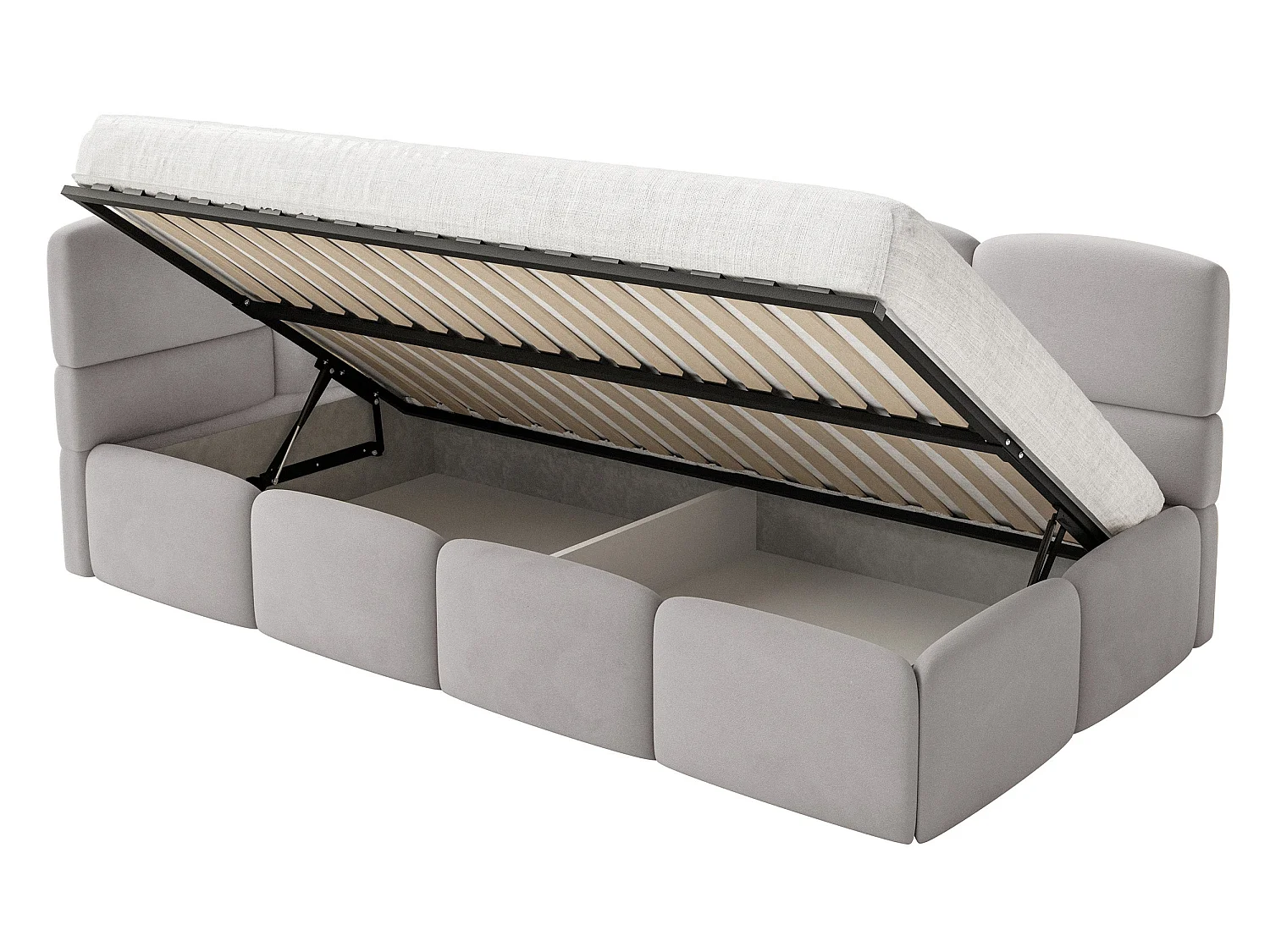 Lit enfant 90x200 – barrière – tête de lit à gauche – velours Gris clair – CLOUDY