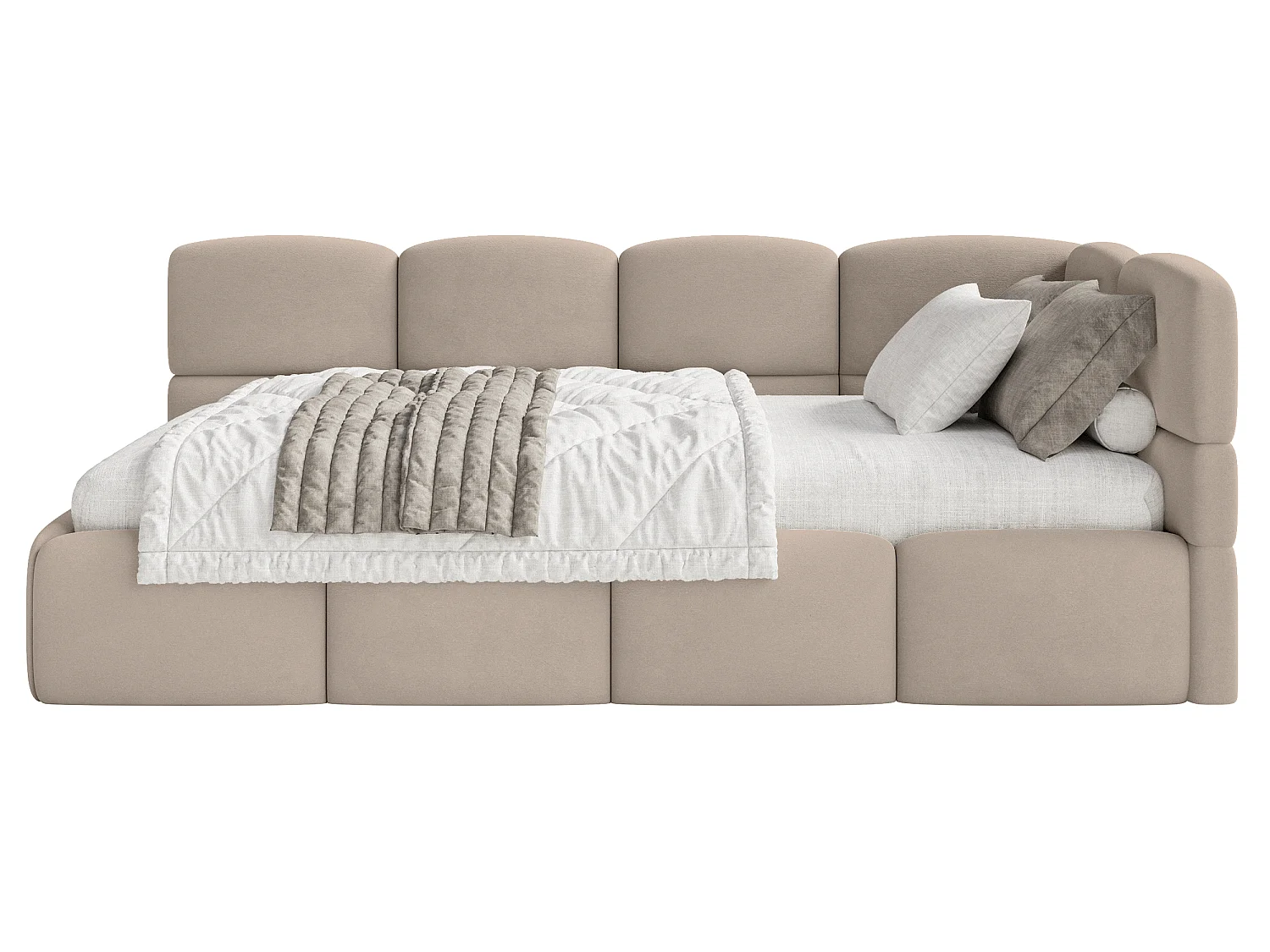 Lit ado 120x200 cm – tête de lit à droite – velours beige – CLOUDY