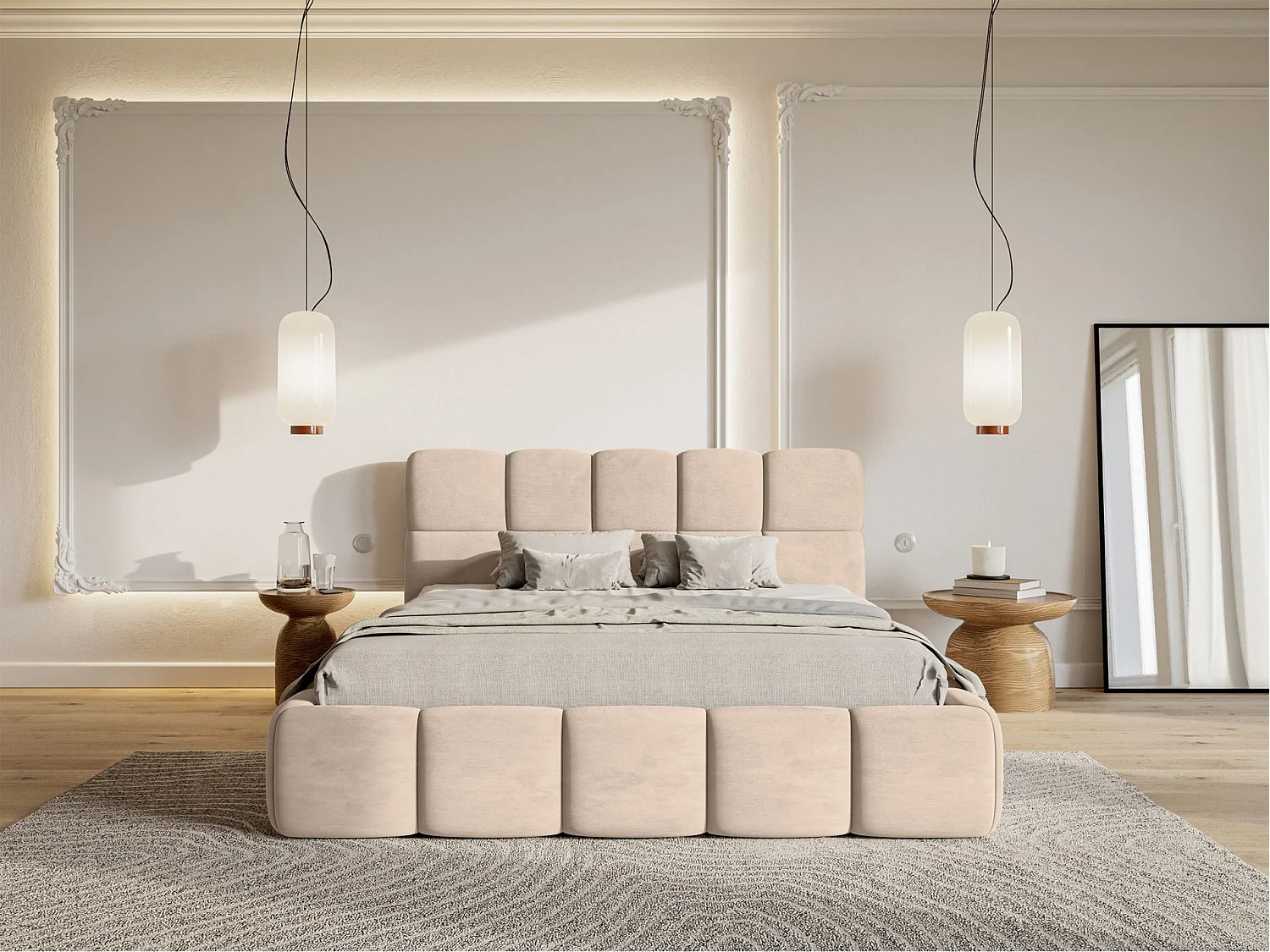 Lit rembourré 120x200 – Velours Beige – Cloudy