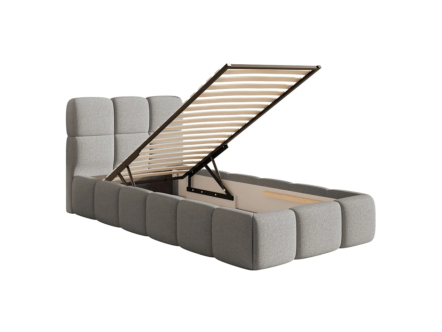 Gestoffeerd bed 90x200 cm – opbergruimte – Chenille Lichtgrijs – CLOUDY