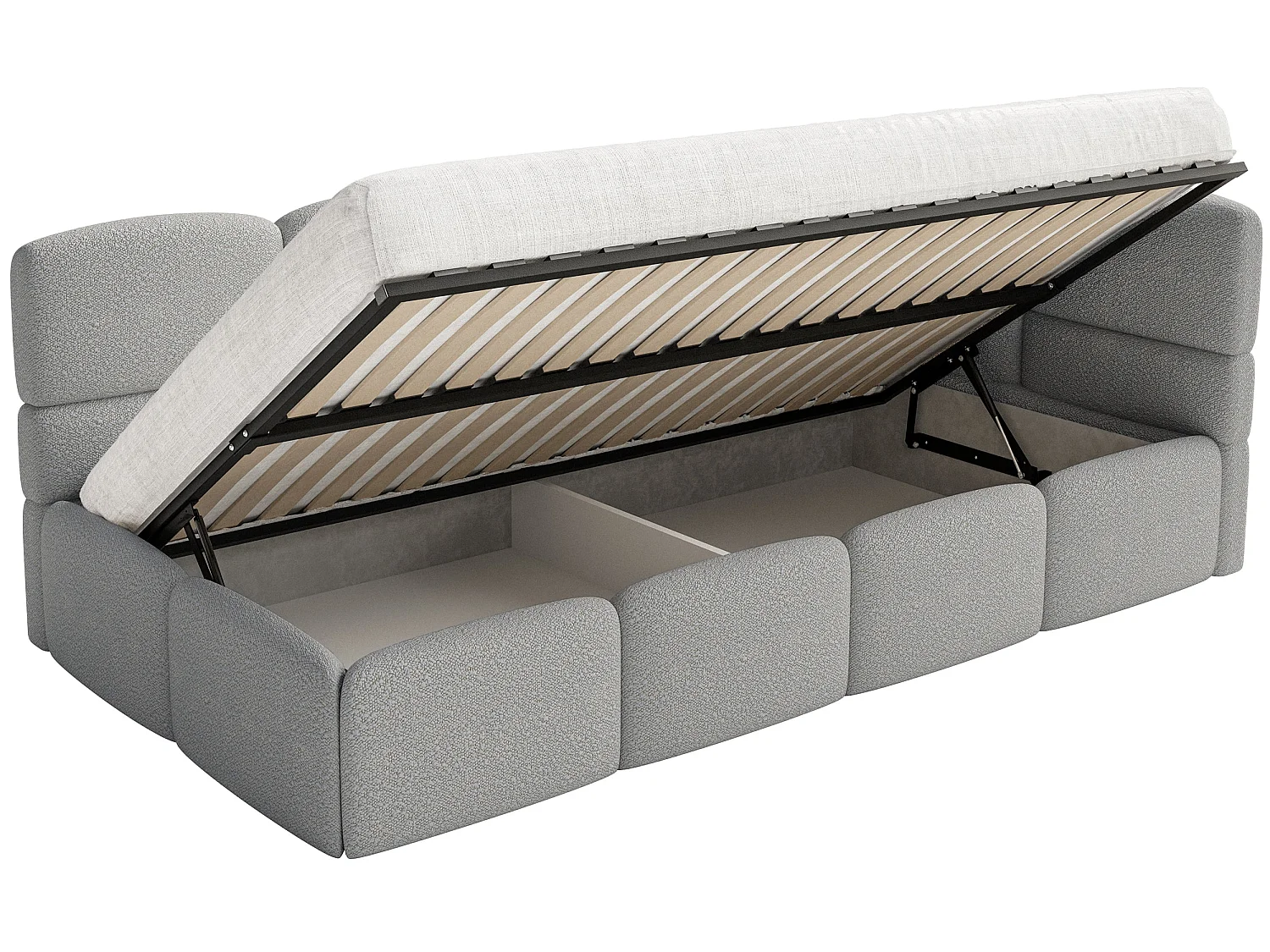 Kinderbed 120 cm – Opbergbak – 2x Uitvalbeveiliging – Bouclé – rechts – Grijs – CLOUDY