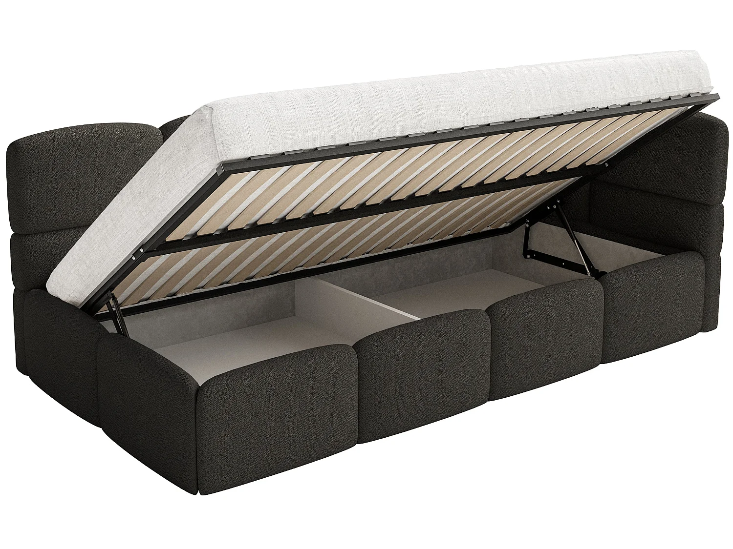 Lit enfant 120x200 cm – tête de lit à droite– matelas & coffre de rangement – en bouclé marron – CLOUDY