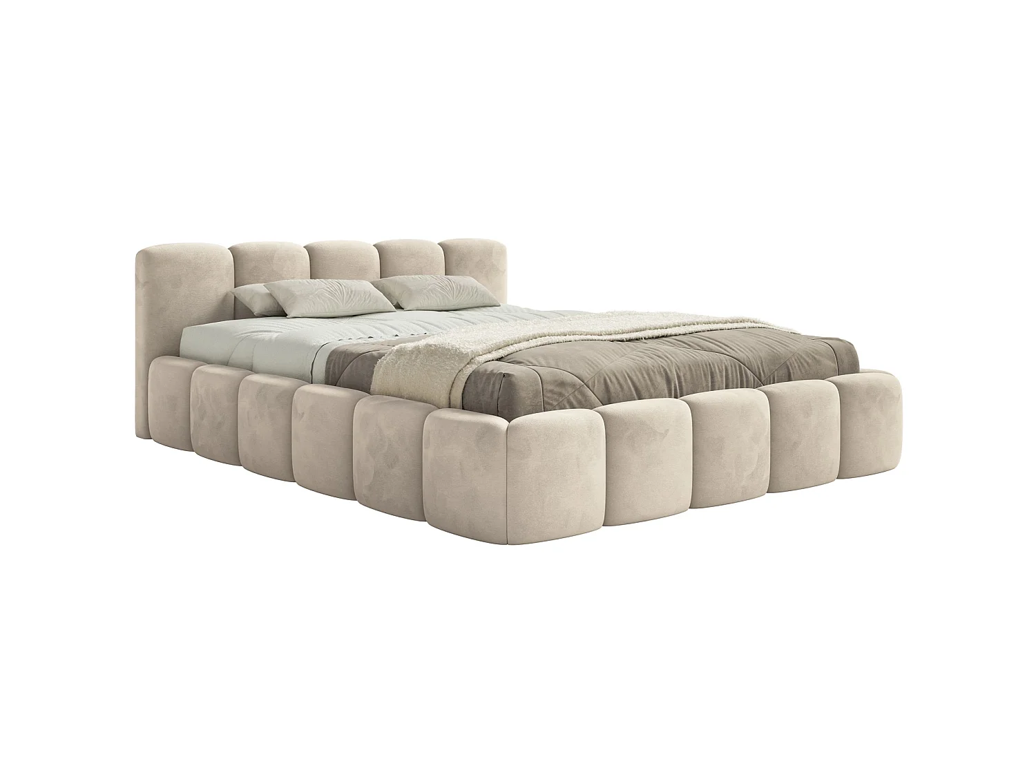 Lit rembourré 120x200 – Velours Beige clair – CLOUDY LOW