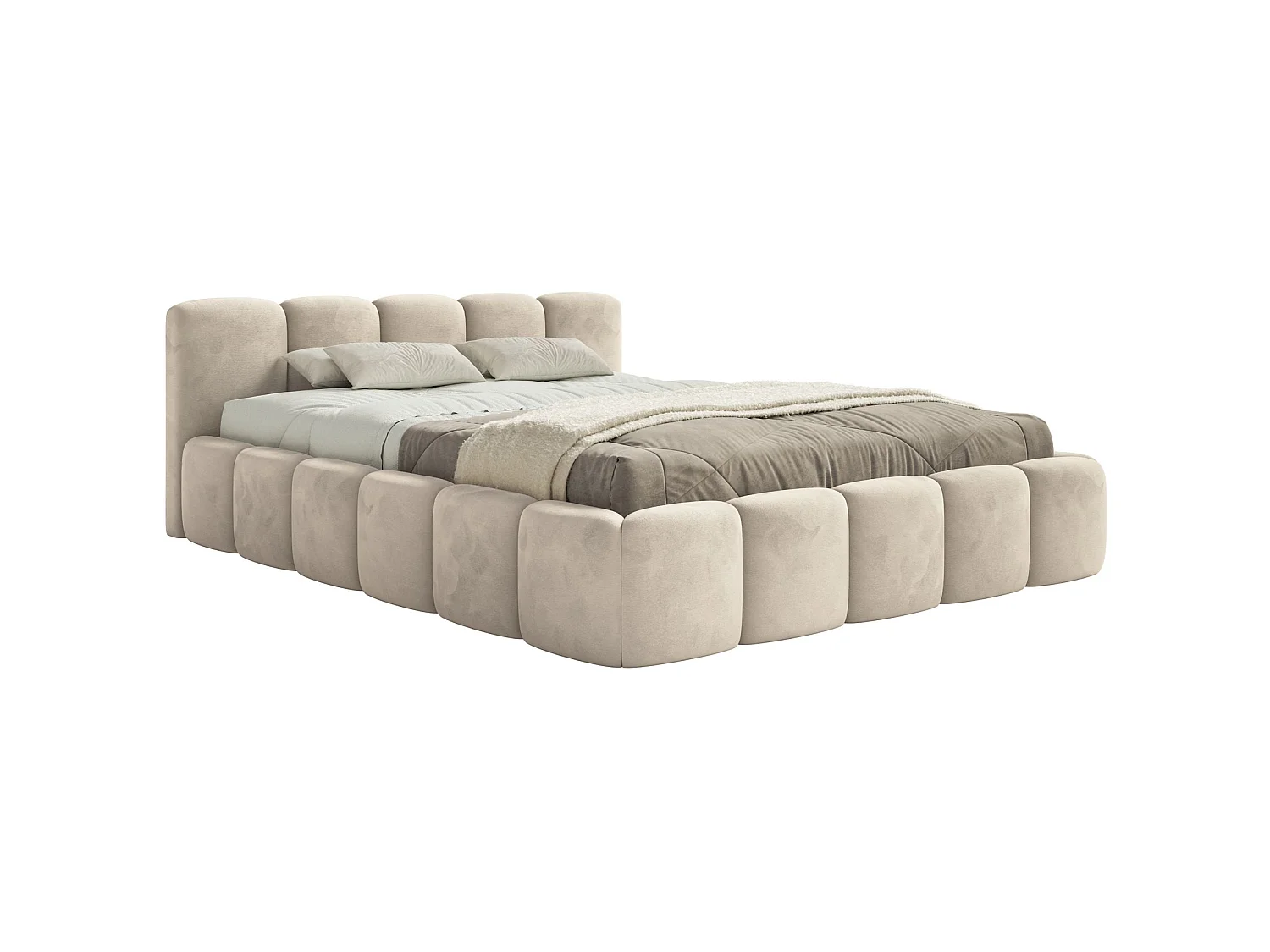 Gestoffeerd bed 120x200 – Fluweel Lichtbeige – CLOUDY LOW