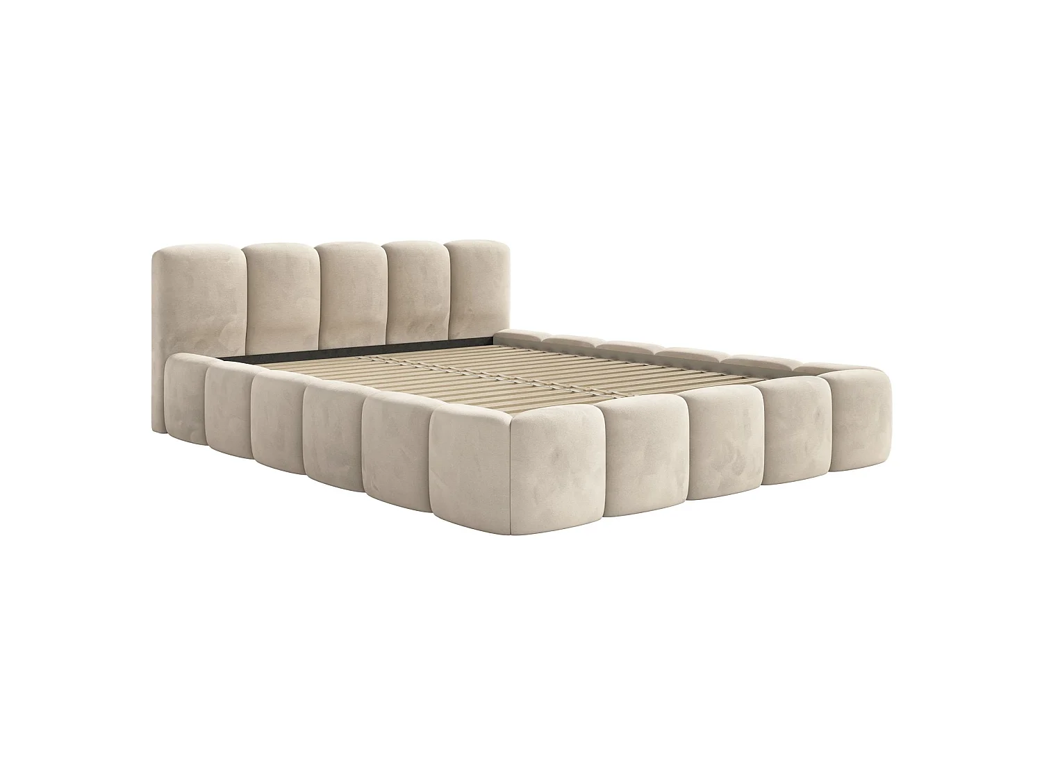 Gestoffeerd bed 120x200 – Fluweel Lichtbeige – CLOUDY LOW