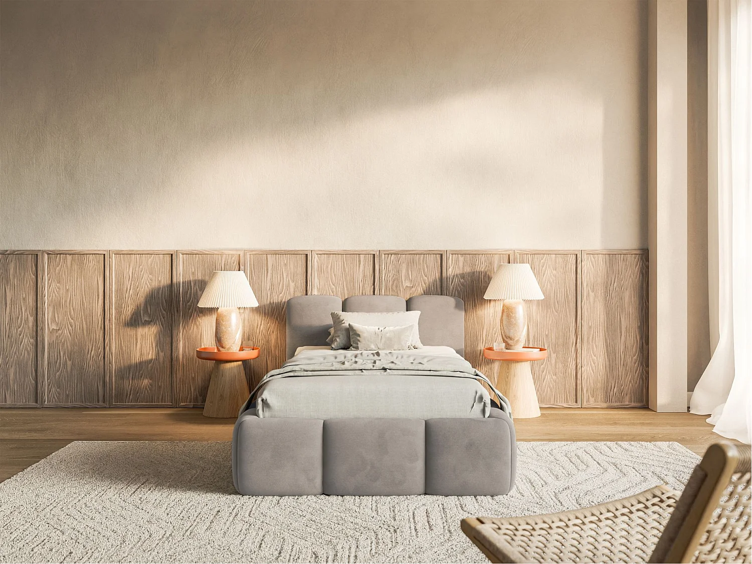 Lit rembourré 90x200 – Velours Gris clair – CLOUDY LOW