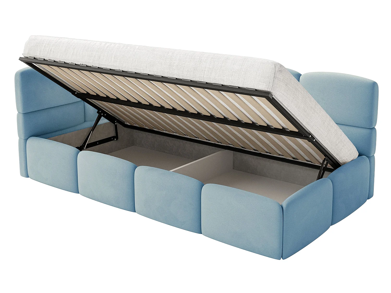 Lit ado 120x200 cm – tête de lit à gauche – velours bleu clair – CLOUDY