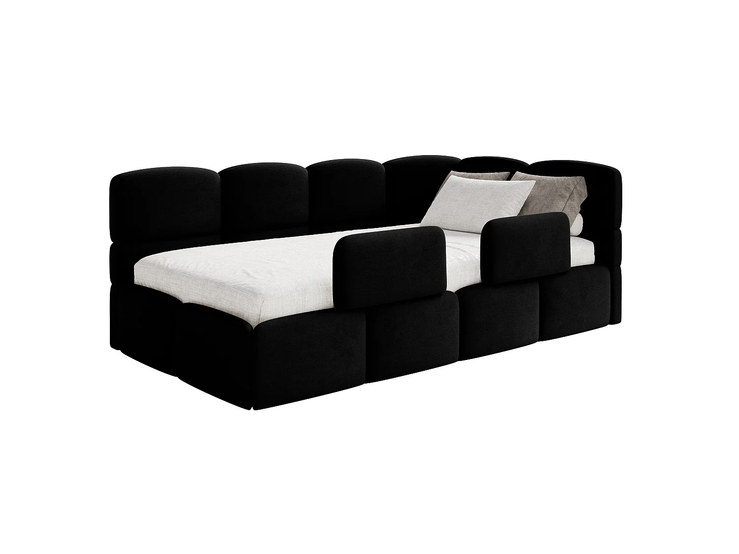 Lit enfant 120x200 cm – tête de lit à droite – 2 barrières – velours noir – CLOUDY