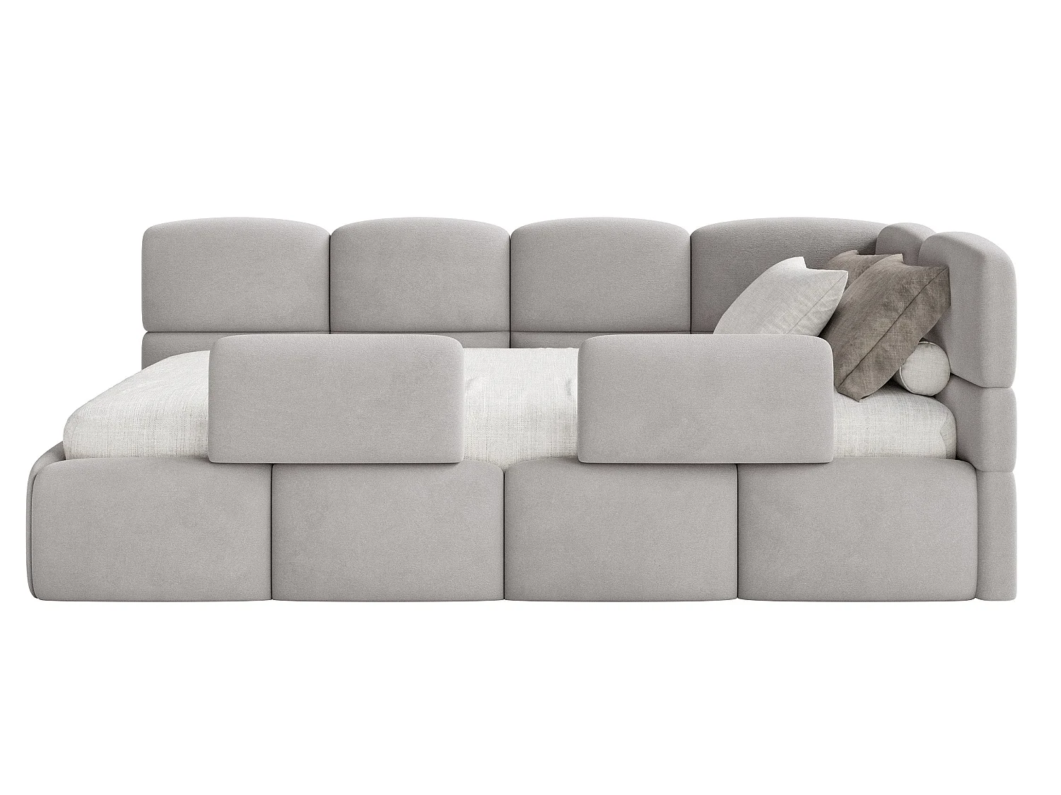 Lit enfant 90x200 – avec matelas & barrière – tête de lit à droite – velours Gris clair – CLOUDY