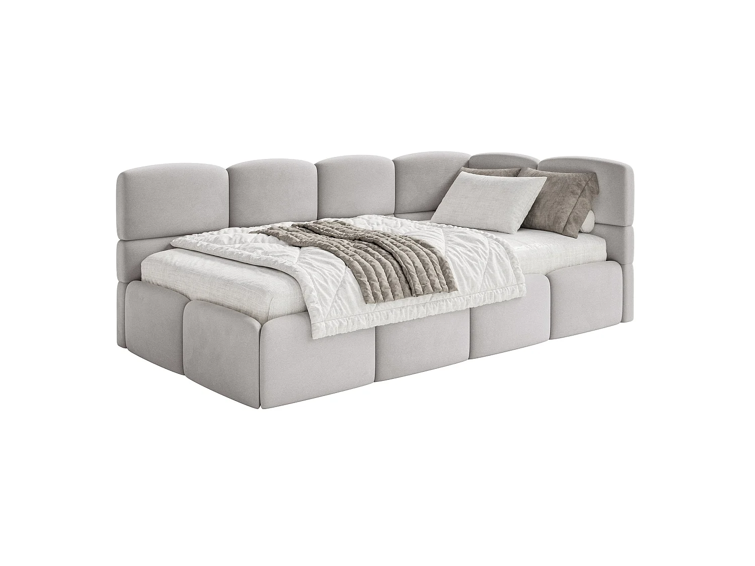 Lit ado 120x200 cm – tête de lit à droite – velours gris clair – CLOUDY