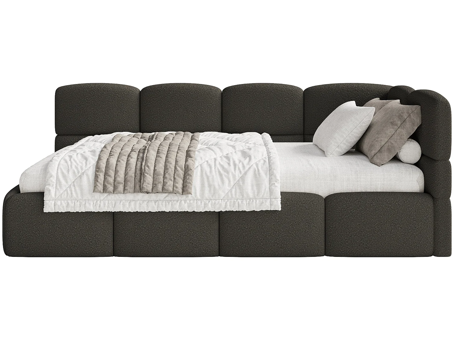 Lit ado 120x200 cm – tête de lit à droite – bouclé brun – CLOUDY
