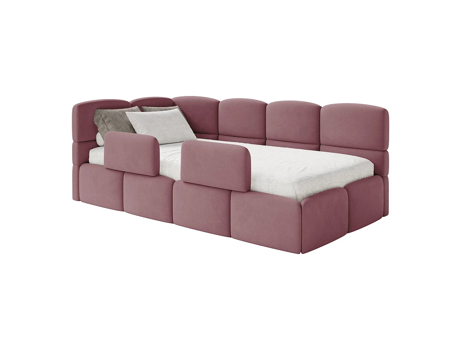 Lit enfant 90x200 – barrière – tête de lit à gauche – velours Rose – CLOUDY