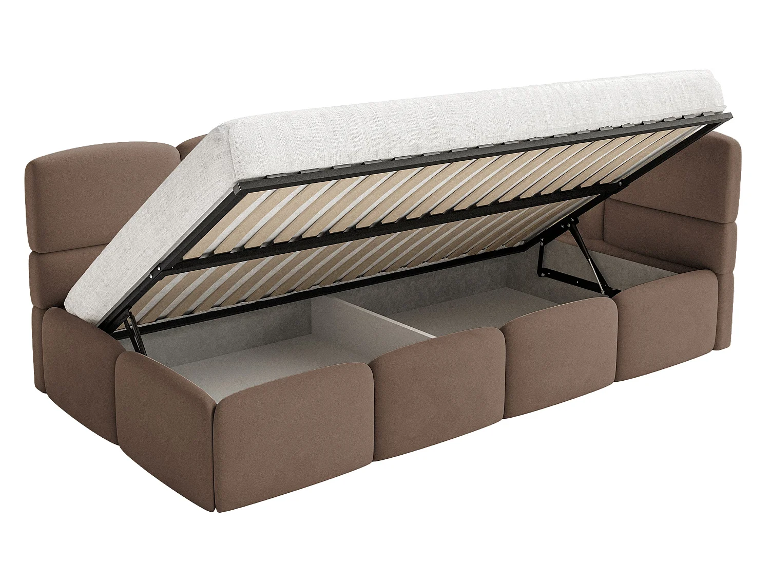 Lit enfant 120x200 cm – tête de lit à droite – matelas & coffre de rangement – velours marron – CLOUDY