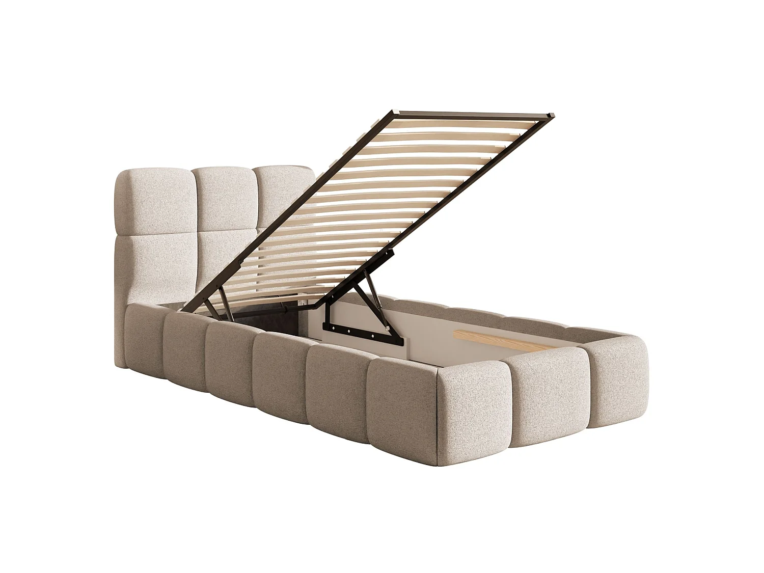 Gestoffeerd bed 90x200 cm – opbergruimte – Chenille Lichtbeige – CLOUDY