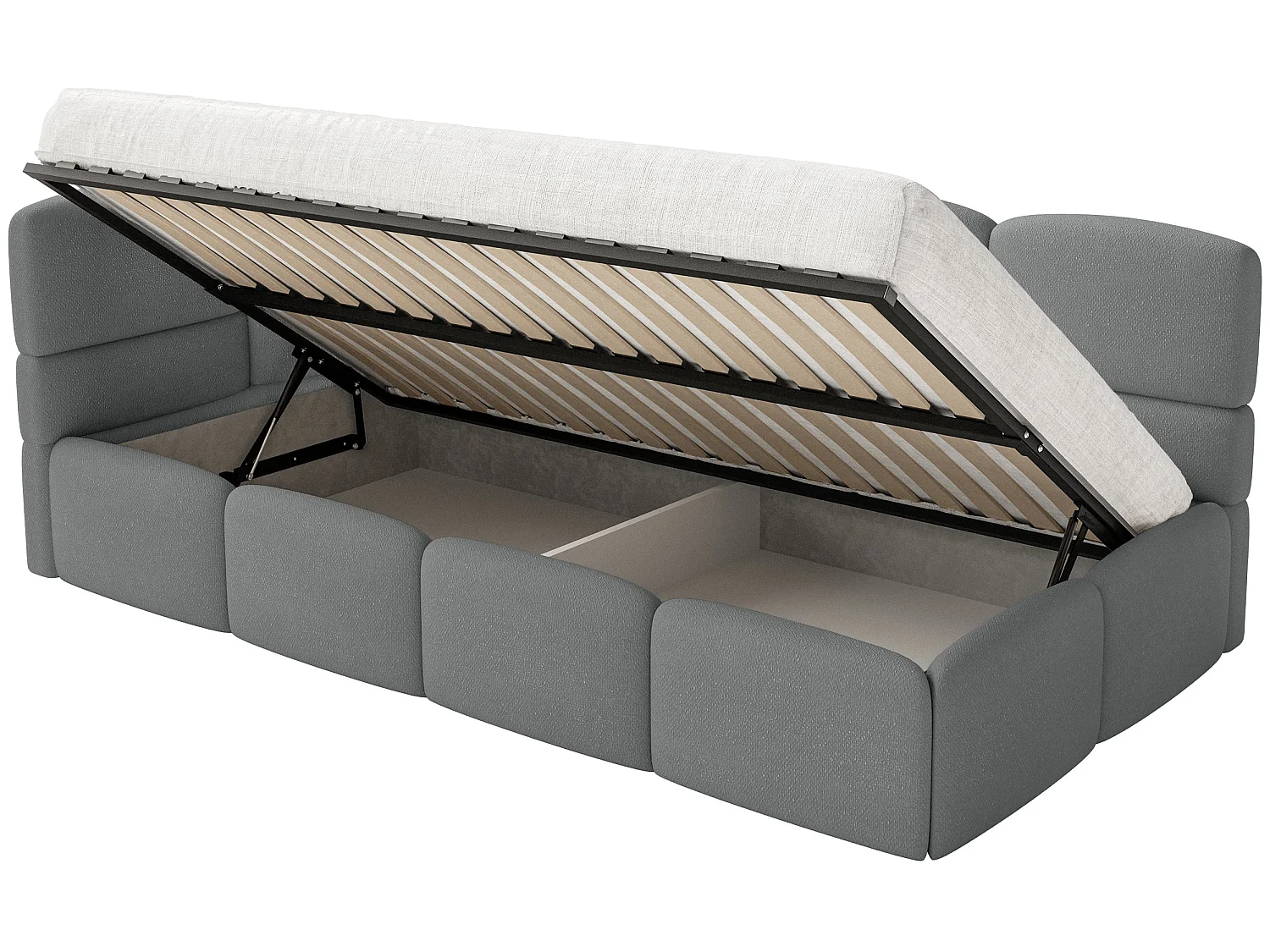 Jugendbett 120 cm – Bettkasten – Chenille – Kopfteil links – DunkelGrau – CLOUDY