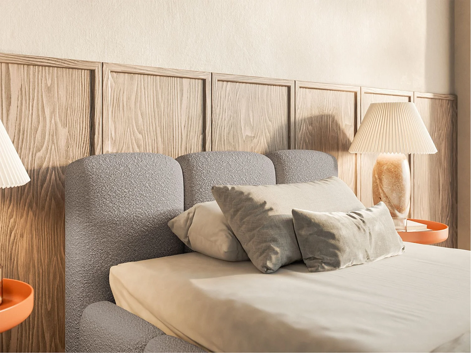 Lit rembourré 90x200 – avec coffre – Bouclé Gris clair – CLOUDY LOW