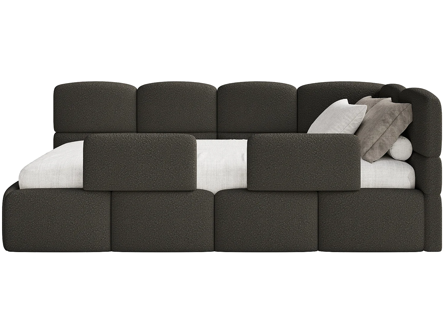 Lit enfant 120x200 cm – tête de lit à droite – 2 barrières – bouclé brun – CLOUDY