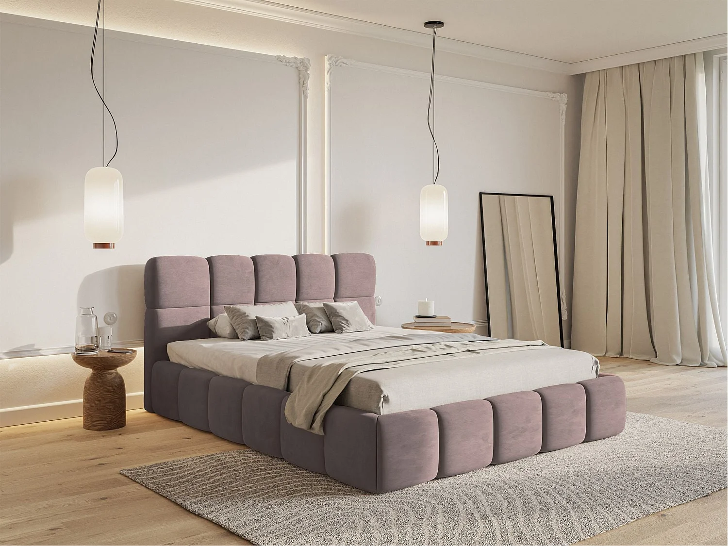 Gestoffeerd bed 120x200 – Fluweel Lichtroze – Cloudy