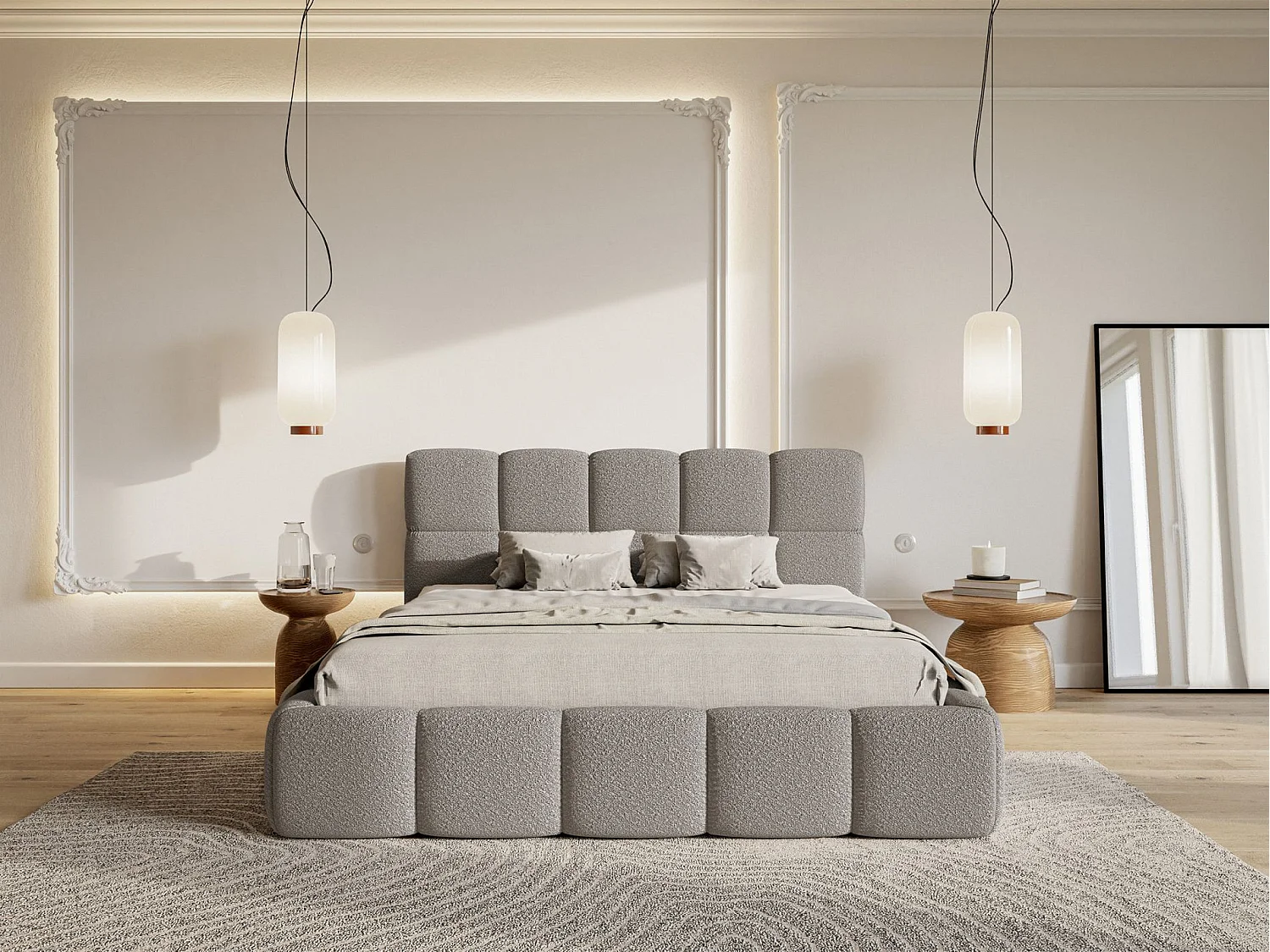 Lit rembourré 120x200 – Bouclé Gris – Cloudy