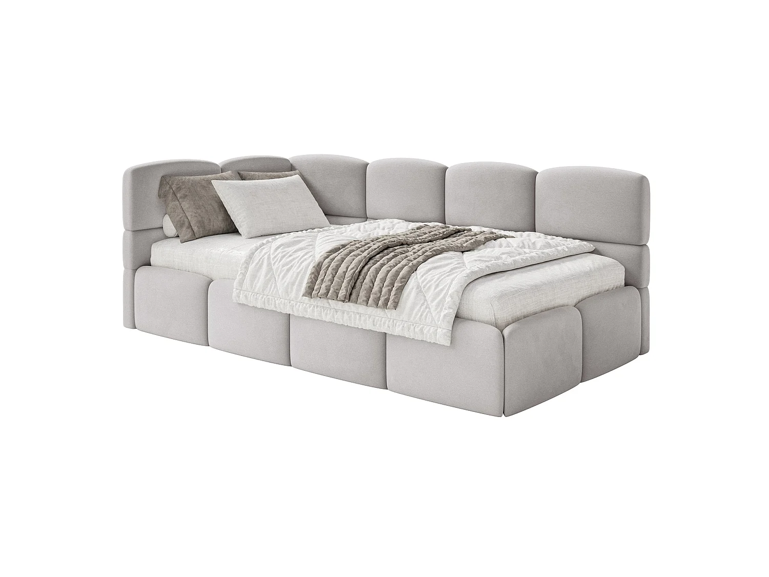 Lit ado 120x200 cm – tête de lit à gauche – velours gris clair – CLOUDY