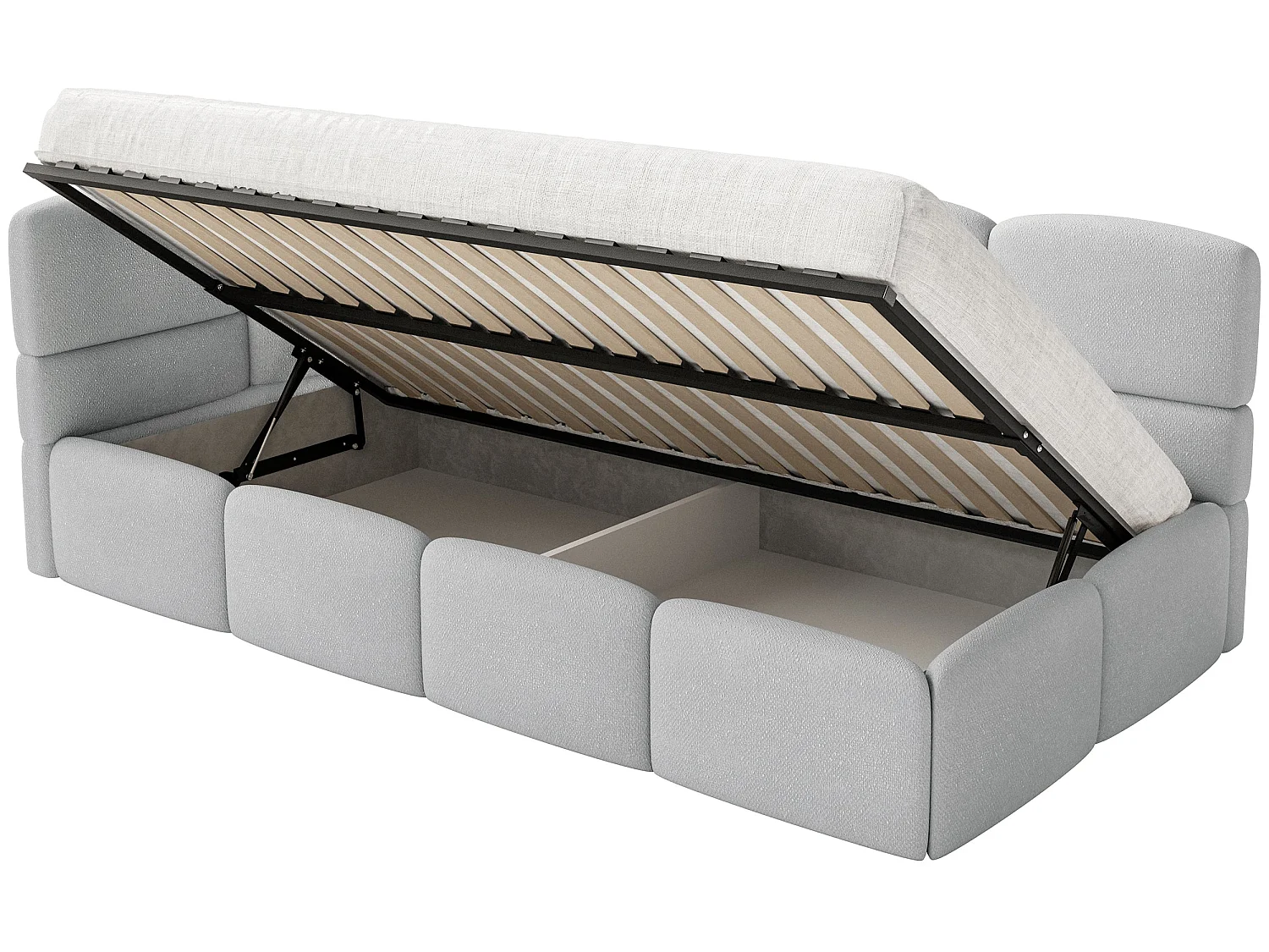Kinderbett 120 cm – Bettkasten – 2x Rausfallschutz – Chenille – links – Hellgrau – CLOUDY