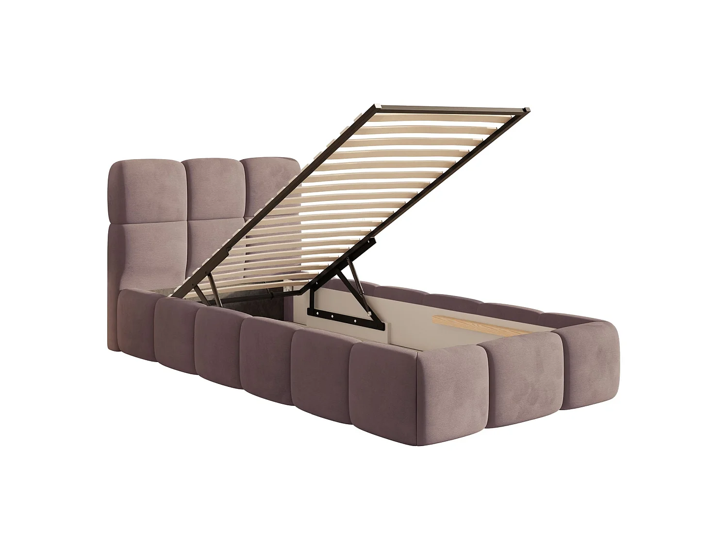 Gestoffeerd bed 90x200 cm – opbergruimte – Fluweel Lichtroze – CLOUDY