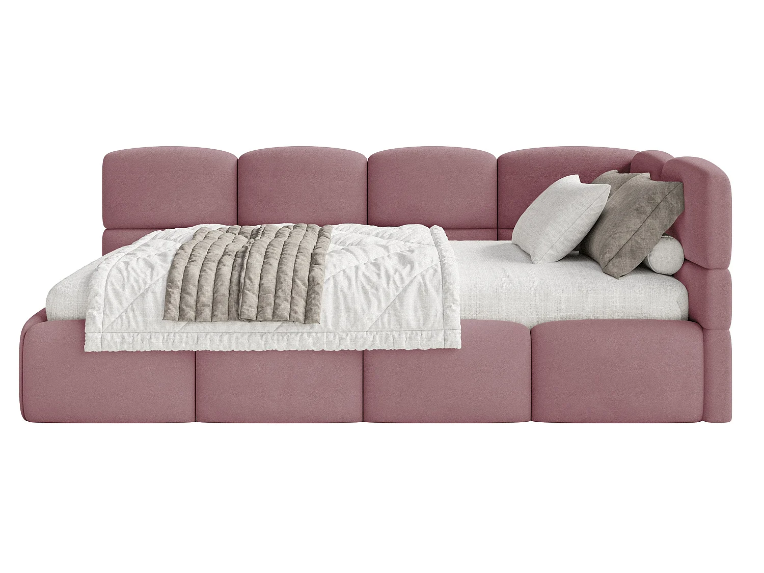 Lit ado 90x200 – tête de lit à droite – velours Rose – CLOUDY