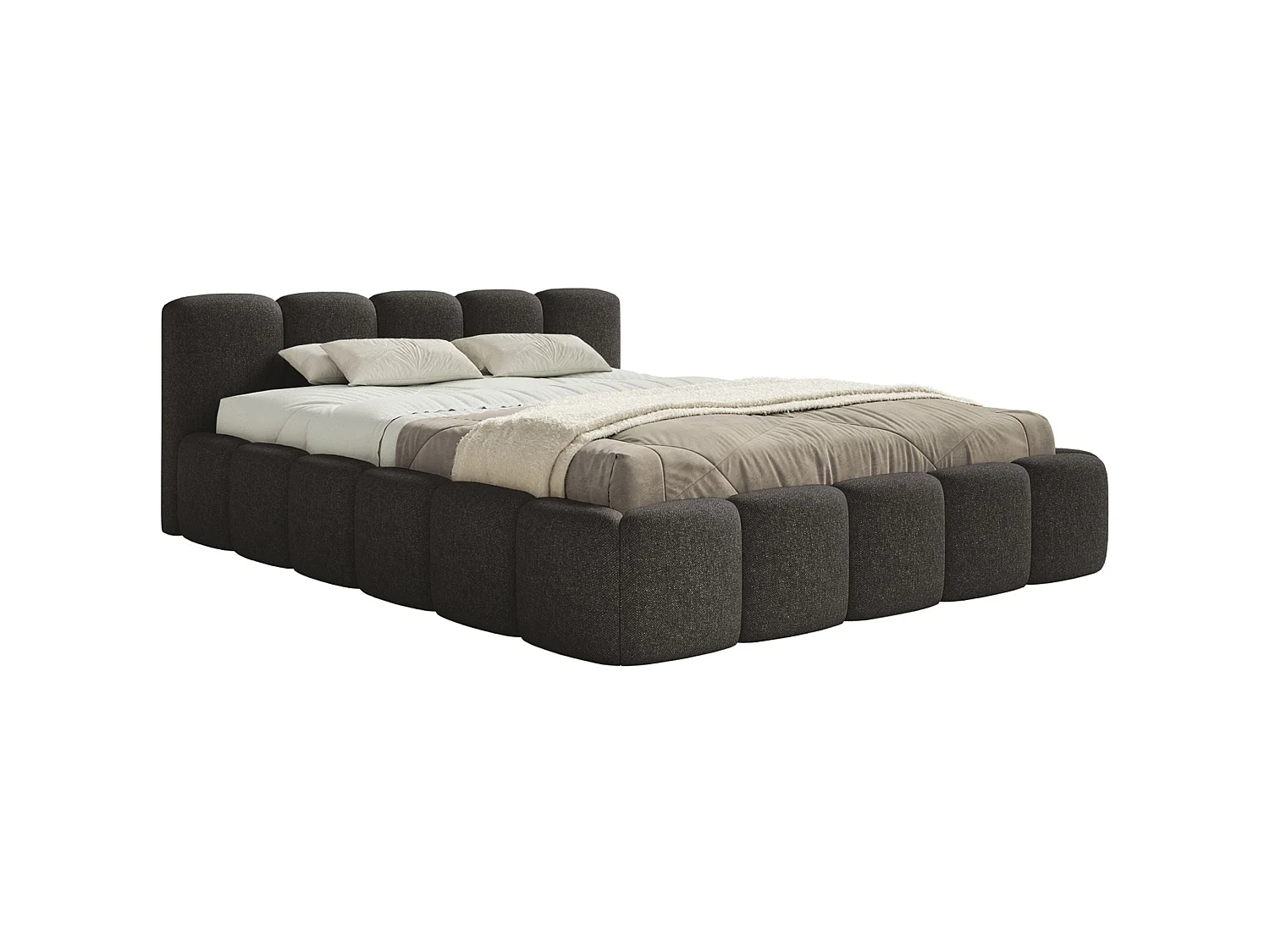 Lit rembourré 120x200 – avec coffre – Chenille Graphite – CLOUDY LOW