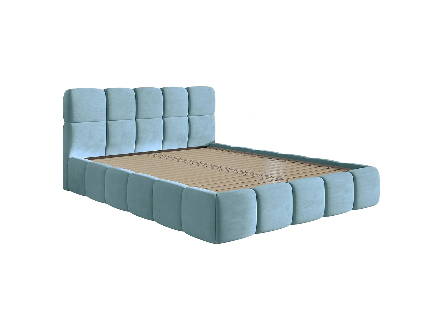 Lit rembourré 120x200 – Velours Bleu clair – Cloudy