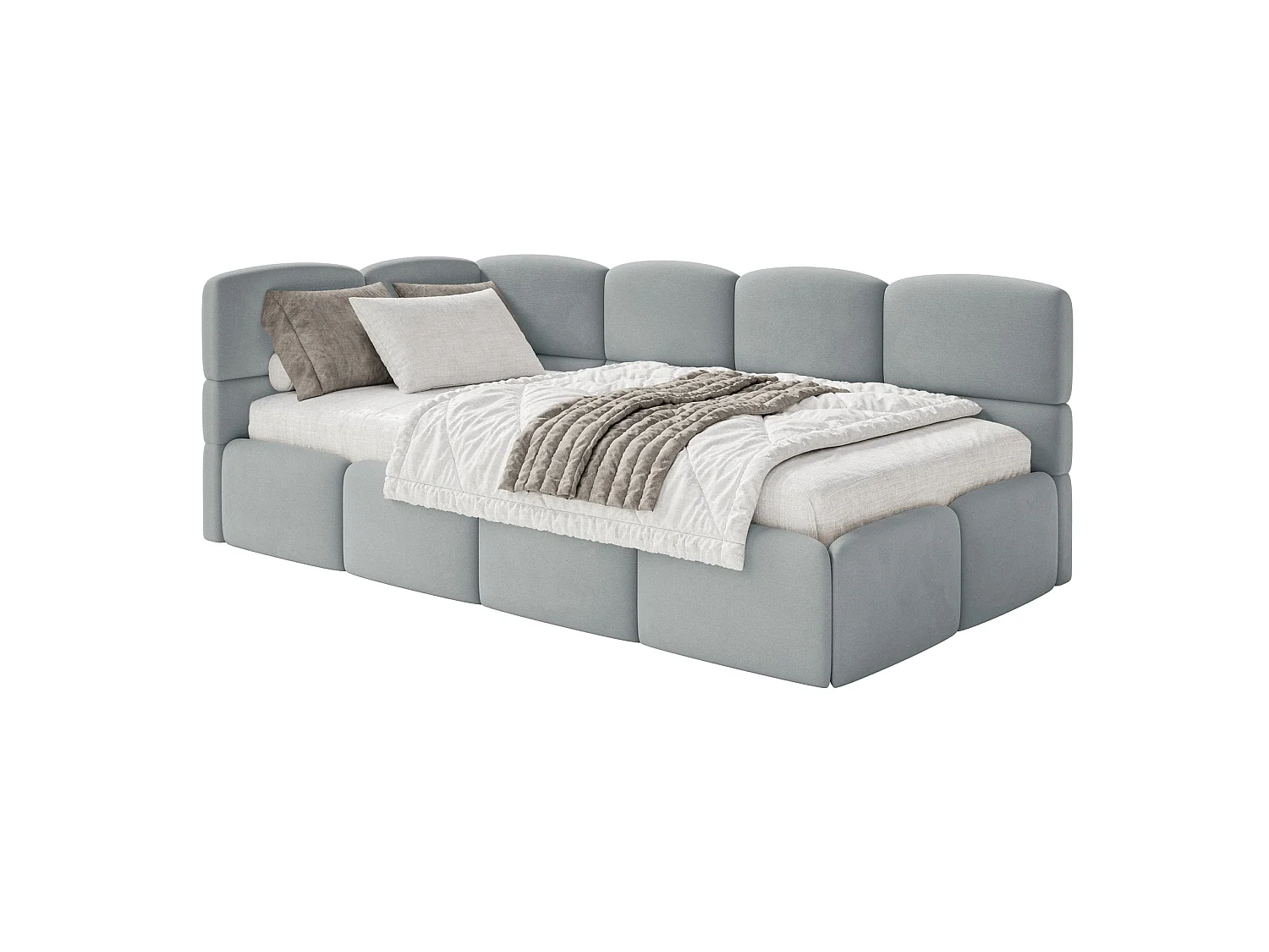 Lit ado 120x200 cm – tête de lit à gauche – velours gris – CLOUDY