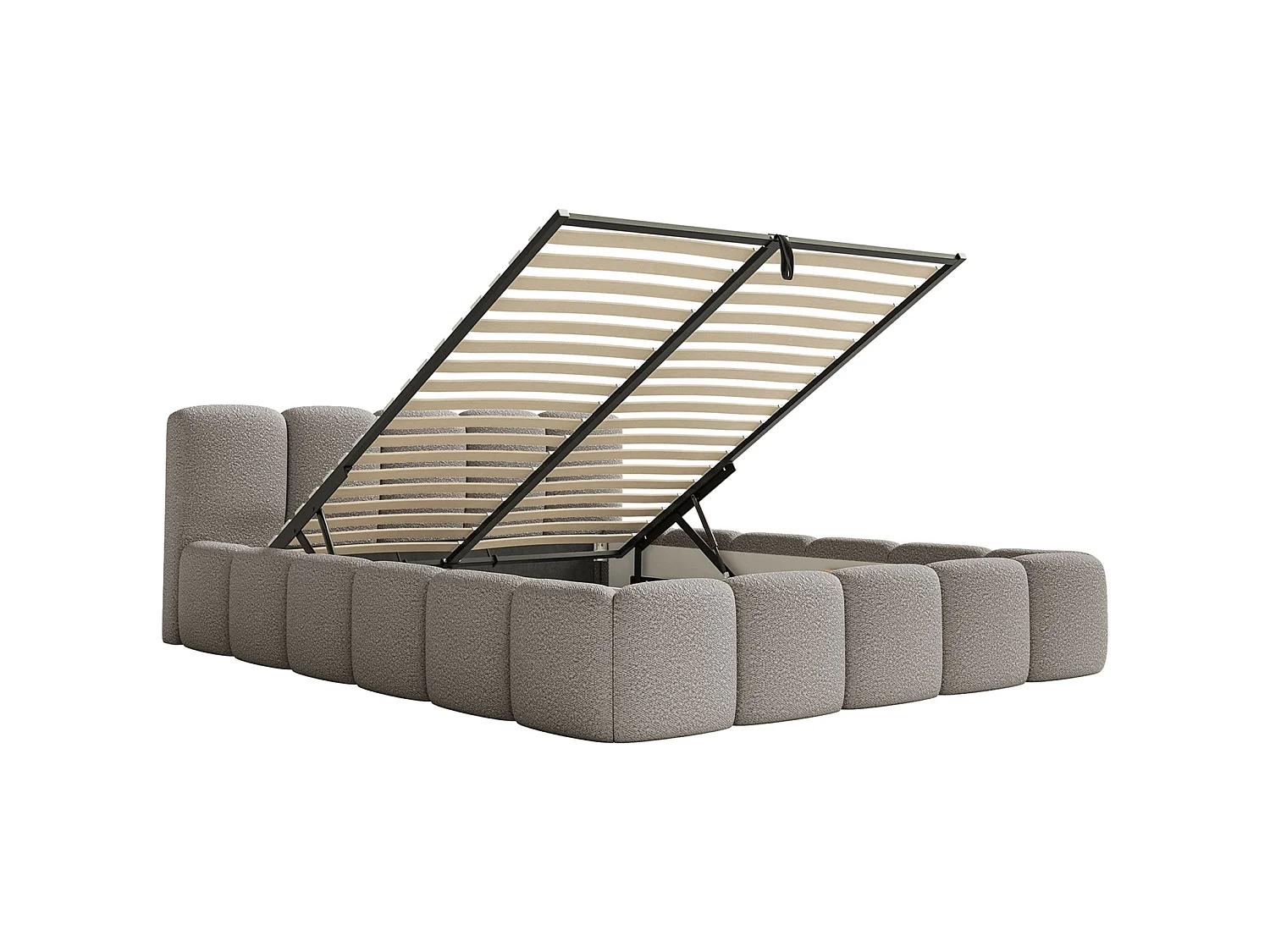 Lit rembourré 120x200 – avec coffre – Bouclé Gris – CLOUDY LOW