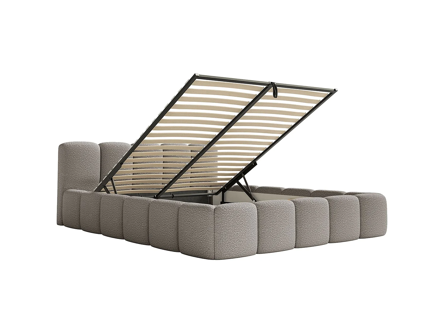 Gestoffeerd bed 120x200 – met opbergruimte – Bouclé Grijs – CLOUDY LOW