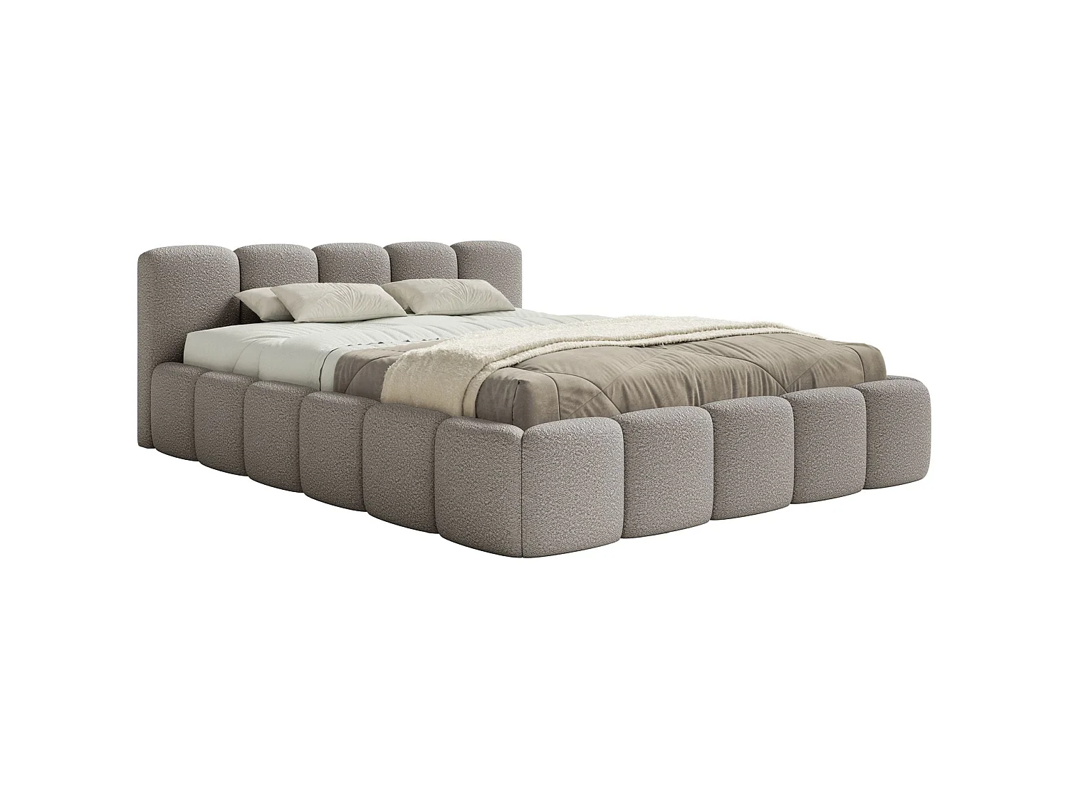 Gestoffeerd bed 120x200 – met opbergruimte – Bouclé Grijs – CLOUDY LOW