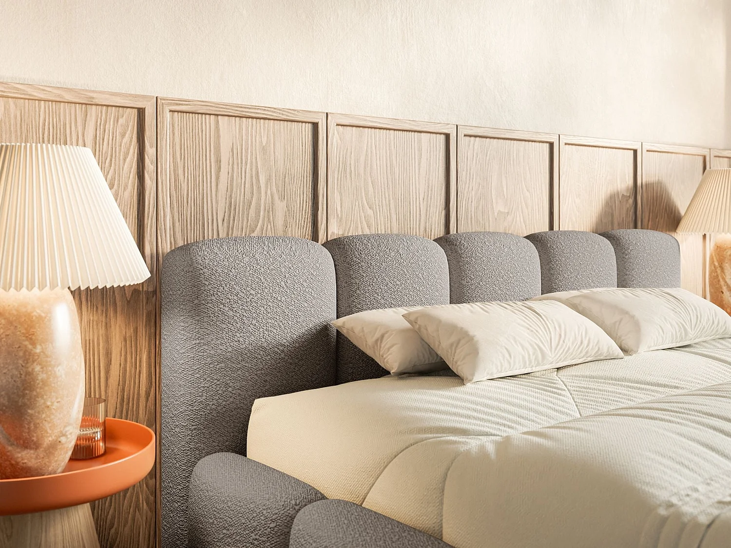 Gestoffeerd bed 120x200 – met opbergruimte – Bouclé Grijs – CLOUDY LOW