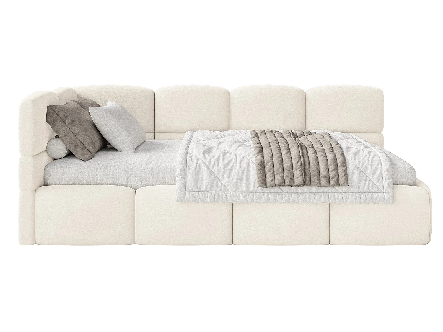 Lit ado 90x200 avec matelas – tête de lit à gauche – velours Crème – CLOUDY