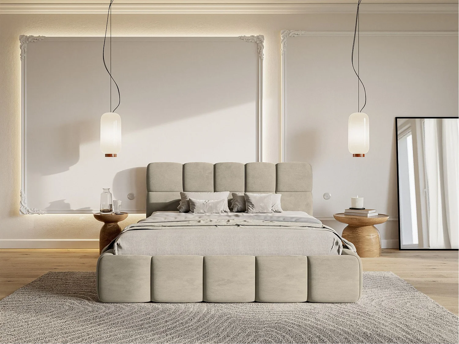 Lit rembourré 120x200 – Velours Beige gris – Cloudy